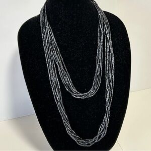 Elegant Iridescent Black/Grey Multi Strand Seed Bead Necklace 60”